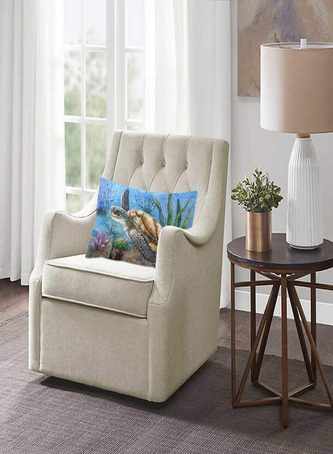 EKOBLA Throw Pillow Cover Sea Turtle Ocean Theme Nautical Animal Underwater Marine Plants Seaweed Pattern Wildlife Decor Lumbar Pillow Case Cushion for Sofa Couch Bed Standard Queen Size 20x30 Inch - Image 2