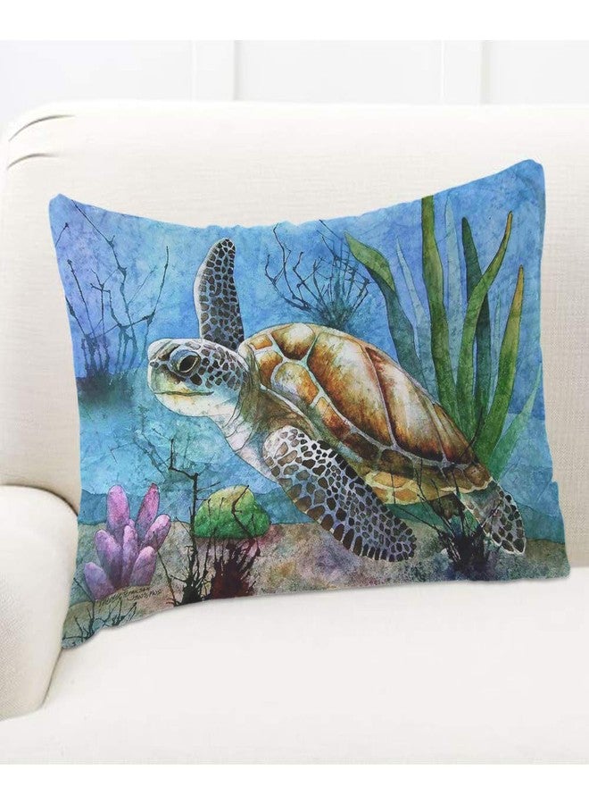 EKOBLA Throw Pillow Cover Sea Turtle Ocean Theme Nautical Animal Underwater Marine Plants Seaweed Pattern Wildlife Decor Lumbar Pillow Case Cushion for Sofa Couch Bed Standard Queen Size 20x30 Inch - Image 5