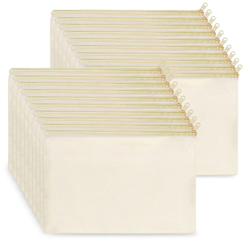 Koolmox Bulk Cosmetic Bags 20pcs Multipurpose Makeup Bag with Zipper Canvas Pencil Bag Bulk Plain Beige Canvas Bag for Travel Storage Toiletry Organize Pouch Women DIY Craft Bag Gift Bag
