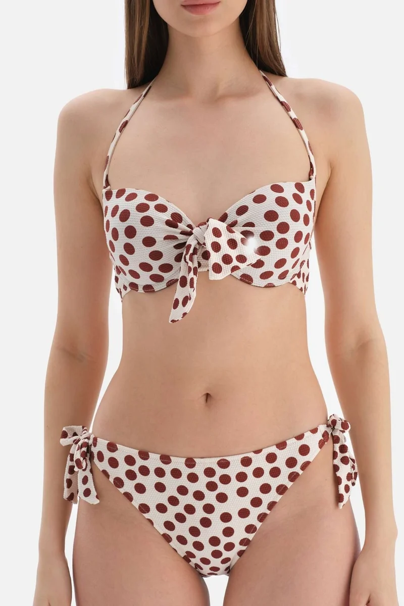 داجي Brown - Ecru Covered Bikini Top