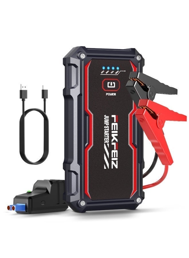 FEIKFEIZ 3-in-1 Portable Car Jump Starter, Supports 8.0L Gasoline/6.5L Diesel Vehicles, 12V Battery Jumper Starter with USB Charge Output Port, Smart Jumper Cables, LED Flashlight. - Image 1