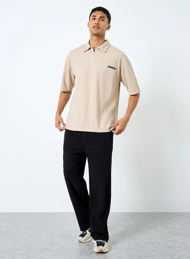 Styli Styli Men Solid Cream Oversized Polo T-Shirt