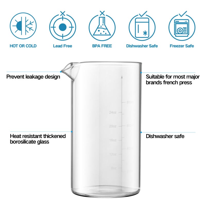 YMMIND Standard Universal Design 34 oz French Press Replacement Glass Beaker, Fits Most Brands French Press Coffee Makers (1Quart / 1000ml / 5-6 Cup) Coffee Press Borosilicate Glass Water Bottle (Grey) - Image 2
