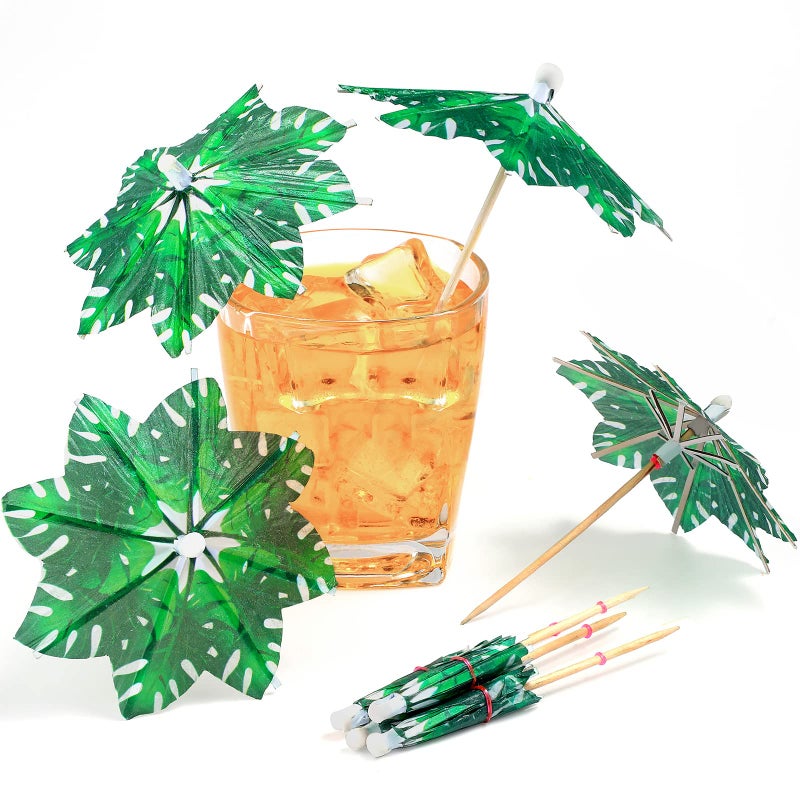 150 Palm Trees Cocktail Umbrellas  Drink Umbrellas Cocktail Picks Parasol Cupcake Toppers for Summer Hawaiian Wedding Party Decoration