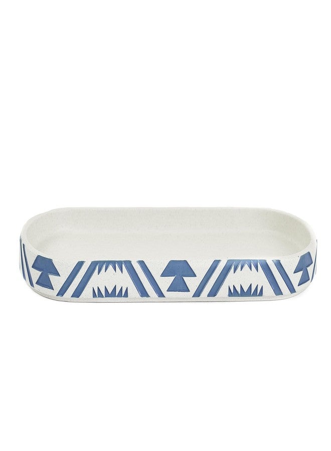 PENDLETON Ceramic Soap Tray - Oval Bathroom Countertop Organizer for Soap or Lotion Dispenser, Western Geometric Pattern in Blue & White, 1 Piece, Kitchen & Bathroom Decor, Whitesands Collection - Image 1