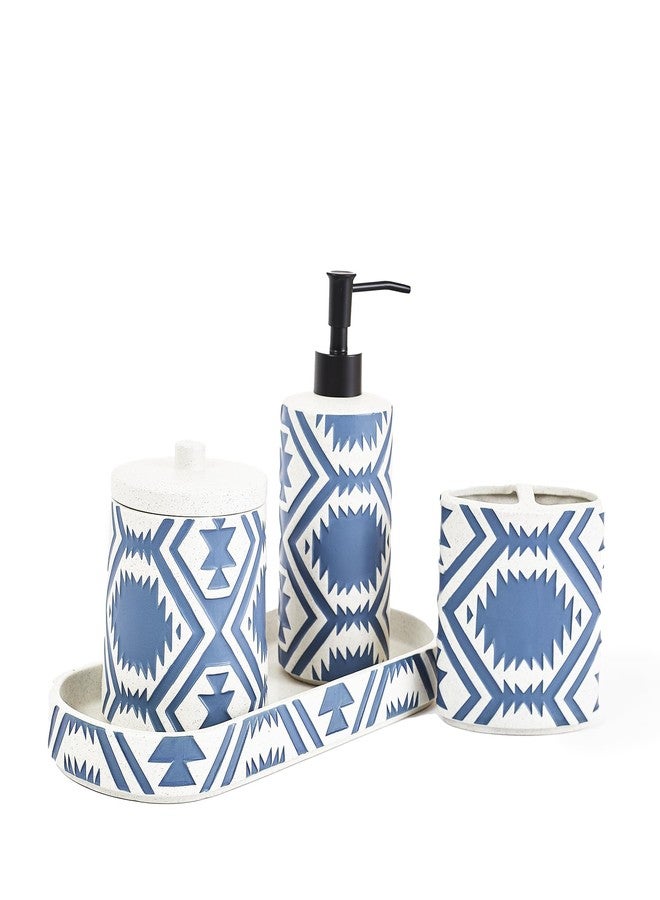 PENDLETON Ceramic Soap Tray - Oval Bathroom Countertop Organizer for Soap or Lotion Dispenser, Western Geometric Pattern in Blue & White, 1 Piece, Kitchen & Bathroom Decor, Whitesands Collection - Image 4
