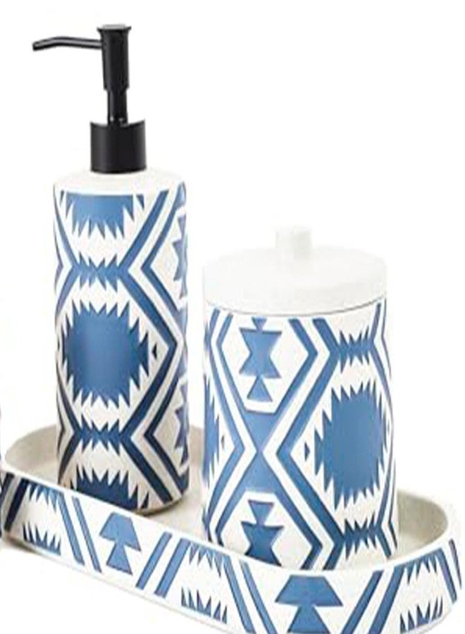 PENDLETON Ceramic Soap Tray - Oval Bathroom Countertop Organizer for Soap or Lotion Dispenser, Western Geometric Pattern in Blue & White, 1 Piece, Kitchen & Bathroom Decor, Whitesands Collection - Image 3