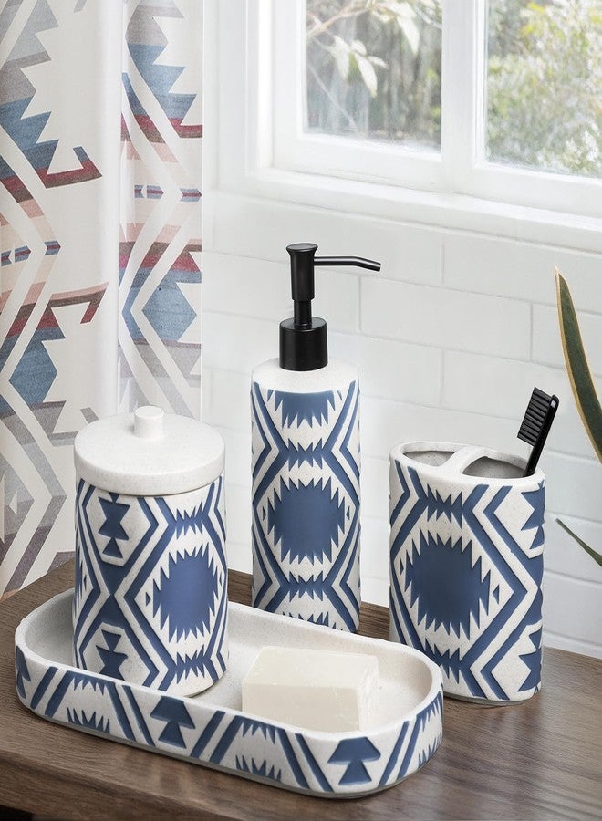 PENDLETON Ceramic Soap Tray - Oval Bathroom Countertop Organizer for Soap or Lotion Dispenser, Western Geometric Pattern in Blue & White, 1 Piece, Kitchen & Bathroom Decor, Whitesands Collection - Image 2