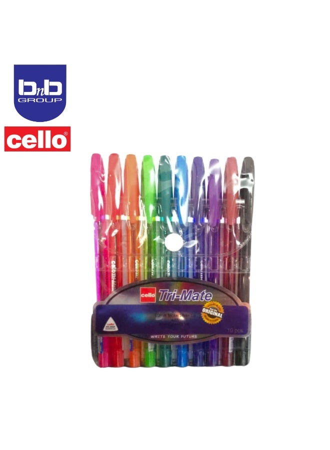 تشيلو قلم حبر جاف سيلو الأصلي ثلاثي الأطراف ذو رأس متوسط ​​(1.0 مم) (متنوع، عبوة من 10 أقلام) - Image 3