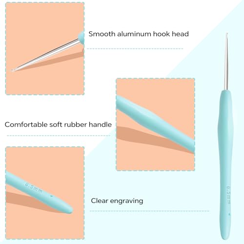 Gerute Small Size Crochet Hook Lace Crochet Needle, 0.5mm Crochet Hook, Ergonomic Crochet Hooks，Embroidery Thread Knitting Weaving Tool (0.5 mm) - Image 3