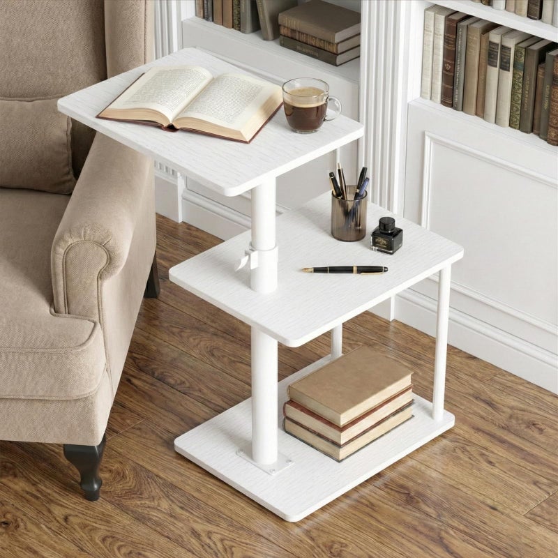 Faesun 360Â° Swivel Side Table for Height Adjustable, C Shaped End Table for Couch with Storage, 3-Tier Night Stand with Open Shelf, Tv Tray for Small Spaces, Living Room, Bedroom, White - Image 2