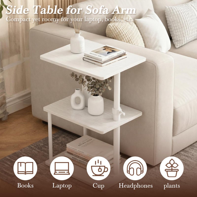 Faesun 360Â° Swivel Side Table for Height Adjustable, C Shaped End Table for Couch with Storage, 3-Tier Night Stand with Open Shelf, Tv Tray for Small Spaces, Living Room, Bedroom, White - Image 5
