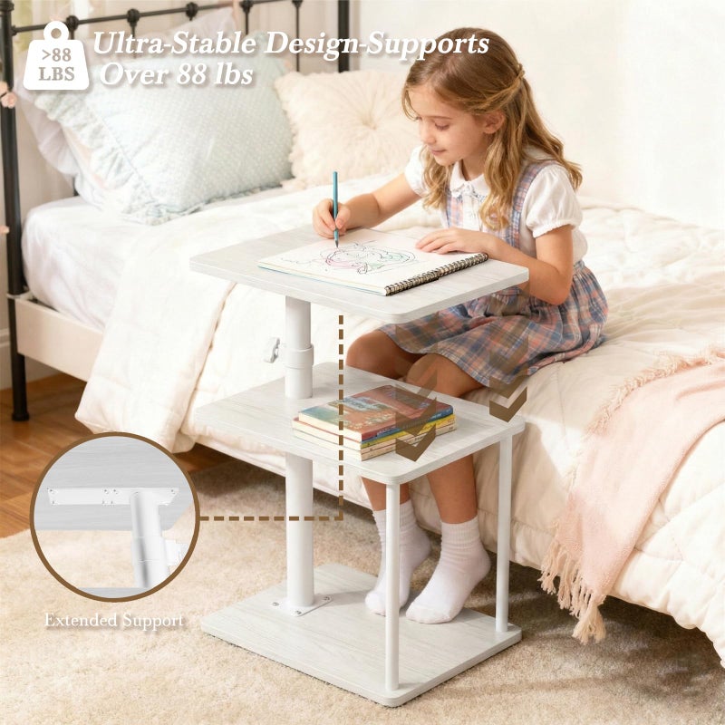 Faesun 360Â° Swivel Side Table for Height Adjustable, C Shaped End Table for Couch with Storage, 3-Tier Night Stand with Open Shelf, Tv Tray for Small Spaces, Living Room, Bedroom, White - Image 3