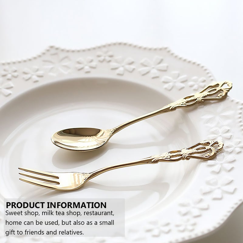 1 Set Kitchen Tableware English Fork Spoon Eating Tools Retro Tableware - Image 4
