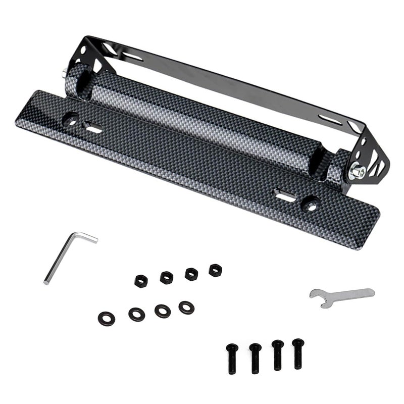 Hugwits Car Front License Plate Mount Adjustable License Plate Relocator Bracket Holder FlipUp Stainless Steel License Plate Bracket Racing Style DIY Modification Accessory Carbon Fiber - Image 3