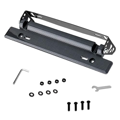 Hugwits Car Front License Plate Mount Adjustable License Plate Relocator Bracket Holder FlipUp Stainless Steel License Plate Bracket Racing Style DIY Modification Accessory Carbon Fiber - Image 1