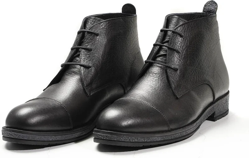 Dufy Black Men's Leather Lace-up Flat Boots