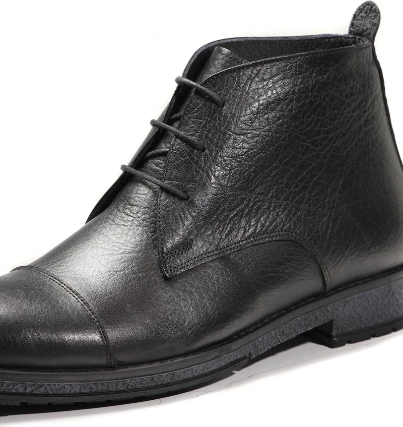Dufy Black Men's Leather Lace-up Flat Boots