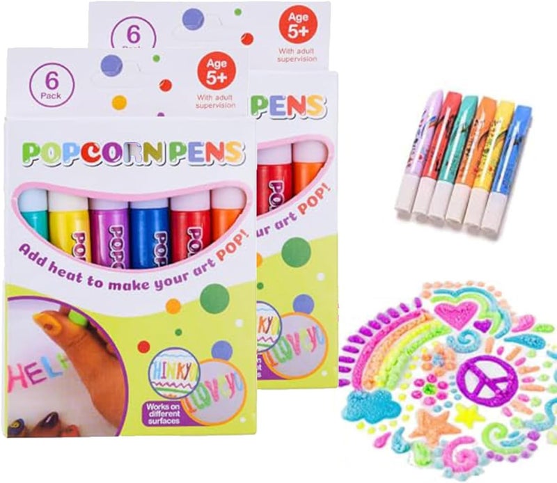 كلاراكو أقلام رسم فشار الفقاعات، أقلام فشار سحرية منتفخة، أقلام رسم منتفخة ملونة، أقلام تلوين فشار ثلاثية الأبعاد آمنة، أقلام فشار سحرية منتفخة للأطفال، قلم فشار سحري (قطعتان) - Image 1