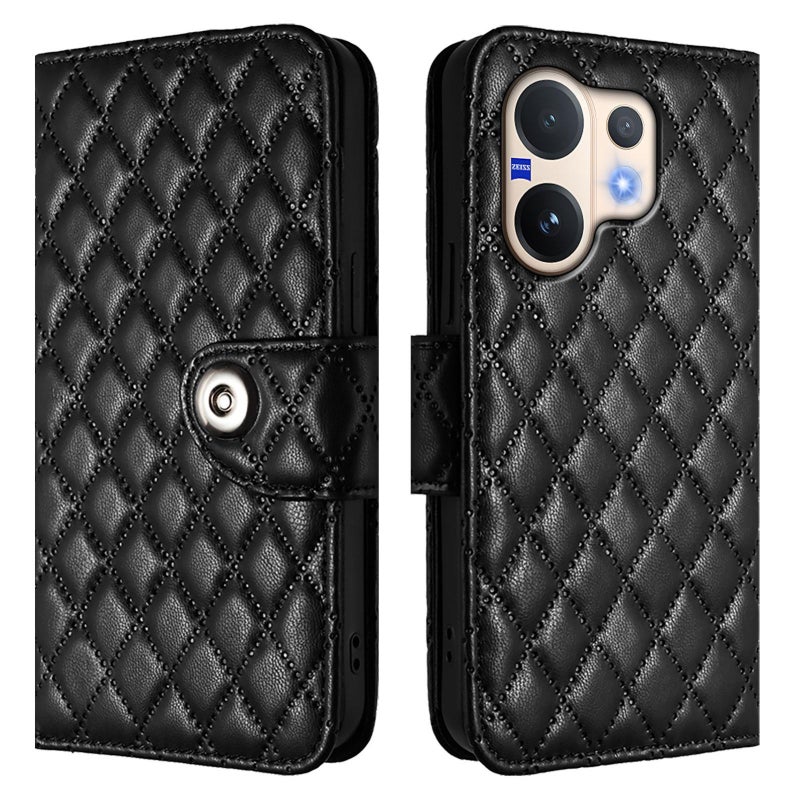 erorex For vivo V60 5G Global Rhombic Texture Flip Leather Phone Case with Lanyard(Black) - Image 2