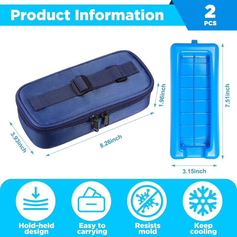 Threlaco 2 Set Insulin Pen Cooler Travel Case Diabetic Medication Carrying Insulated Bag Keep Medicine Cool Portable Injection Medical Bottle Storage with Protective Ice Brick79x35x2 in - Image 2