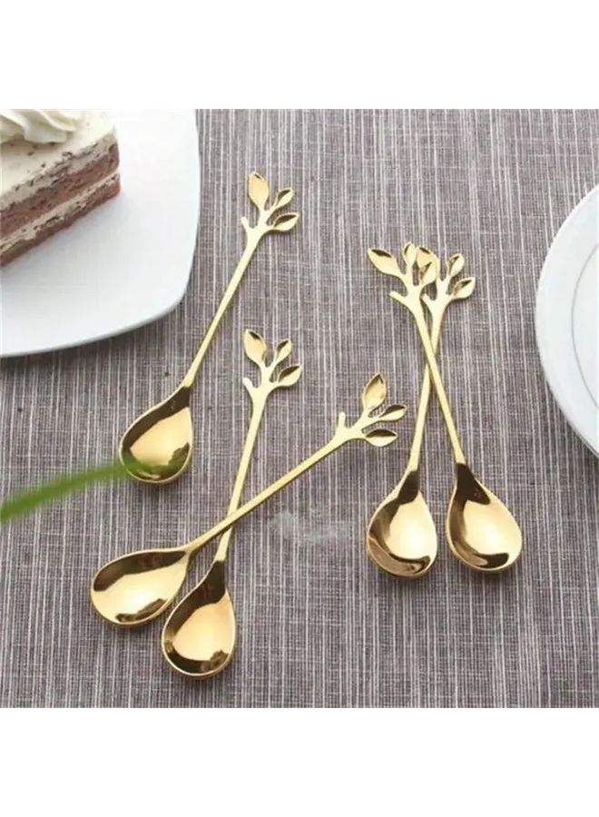 Golden Stainless Steel Leaf Spoon For Coffee Tea And Dessert Durable Tableware Gift - Image 5