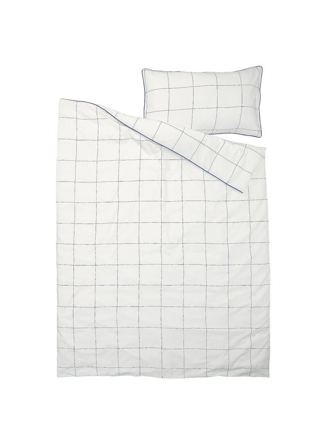 Zaboon Duvet cover and pillowcase, white blue/check, 150x200/50x80 cm - Image 5