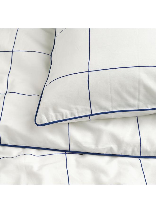 Zaboon Duvet cover and pillowcase, white blue/check, 150x200/50x80 cm - Image 2