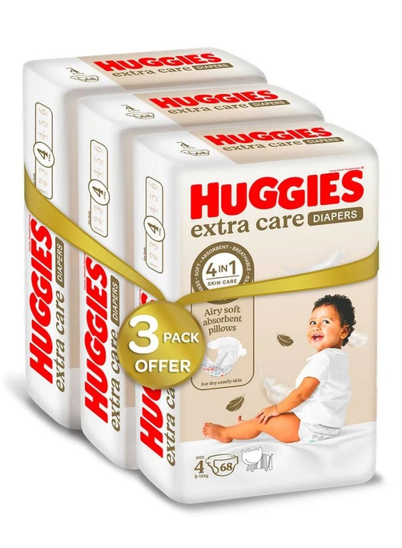 هجيز حفاضات هاجيز إكسترا كير اللاصقة لعلاج التهاب الجلد، عبوة ضخمة من 204 قطعة، مقاس 4، وزن 8-14 كجم - حماية تدوم 12 ساعة، معتمدة من أطباء الجلدية، تسمح بمرور الهواء - Image 2