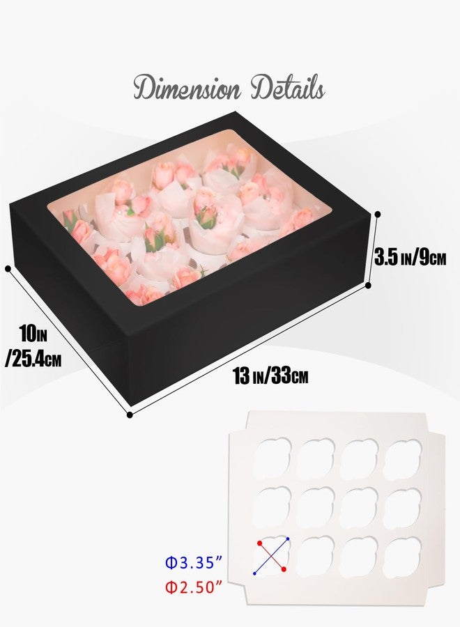 Bakepacker 12 Cupcake Containers 6-Packs Black Cupcakes Carrier, 12 Cupcake Boxes with Window 13"x10"x3.5" - Image 5