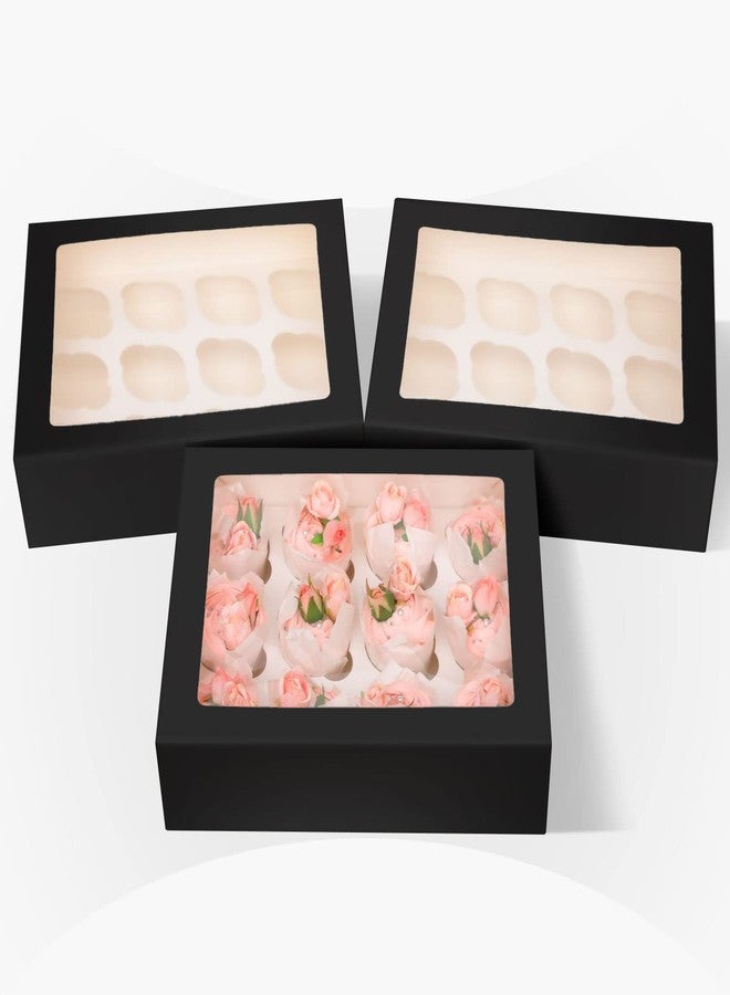 Bakepacker 12 Cupcake Containers 6-Packs Black Cupcakes Carrier, 12 Cupcake Boxes with Window 13"x10"x3.5" - Image 2