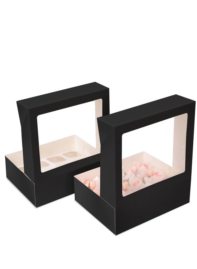 Bakepacker 12 Cupcake Containers 6-Packs Black Cupcakes Carrier, 12 Cupcake Boxes with Window 13"x10"x3.5" - Image 4