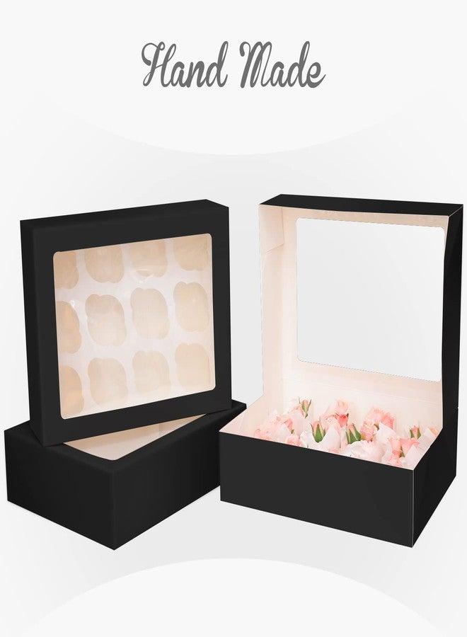 Bakepacker 12 Cupcake Containers 6-Packs Black Cupcakes Carrier, 12 Cupcake Boxes with Window 13"x10"x3.5" - Image 3