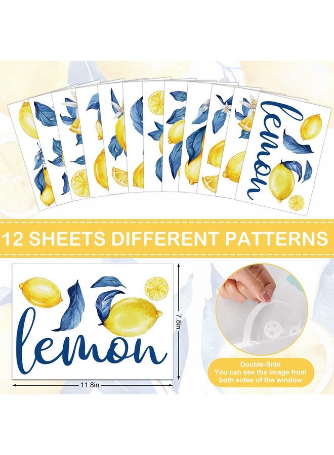 Whaline ملصقات حائط ليمون كابري من واهلين 12 ورقة، ملصقات حائط فواكه زرقاء وصفراء، ملصقات جدارية مائية لغرفة الحفلات الصيفية، 7.9 × 11.8 بوصة - Image 2