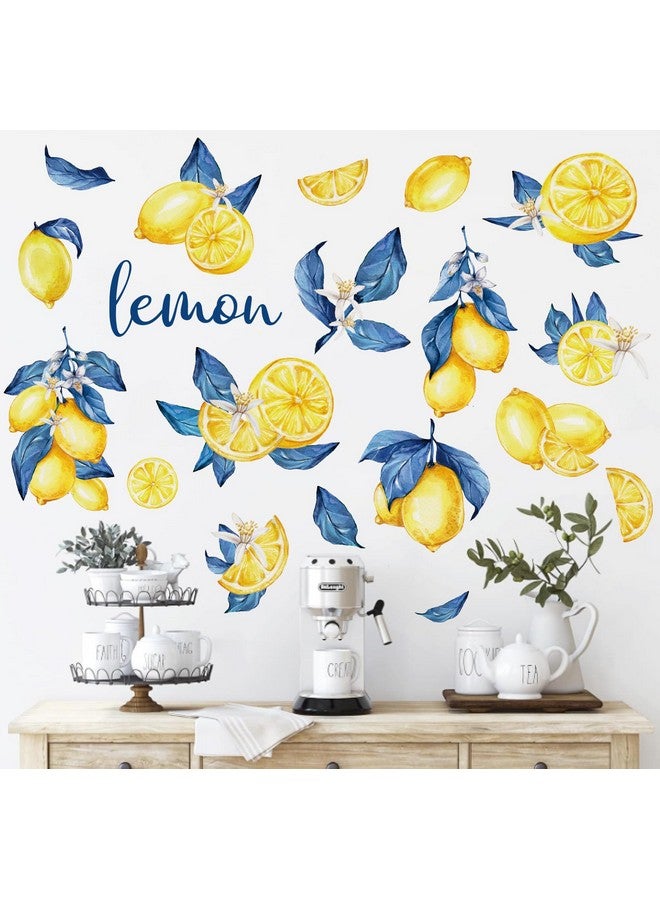 Whaline ملصقات حائط ليمون كابري من واهلين 12 ورقة، ملصقات حائط فواكه زرقاء وصفراء، ملصقات جدارية مائية لغرفة الحفلات الصيفية، 7.9 × 11.8 بوصة - Image 1