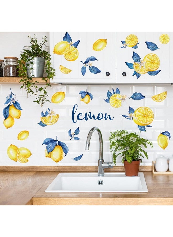 Whaline ملصقات حائط ليمون كابري من واهلين 12 ورقة، ملصقات حائط فواكه زرقاء وصفراء، ملصقات جدارية مائية لغرفة الحفلات الصيفية، 7.9 × 11.8 بوصة - Image 3