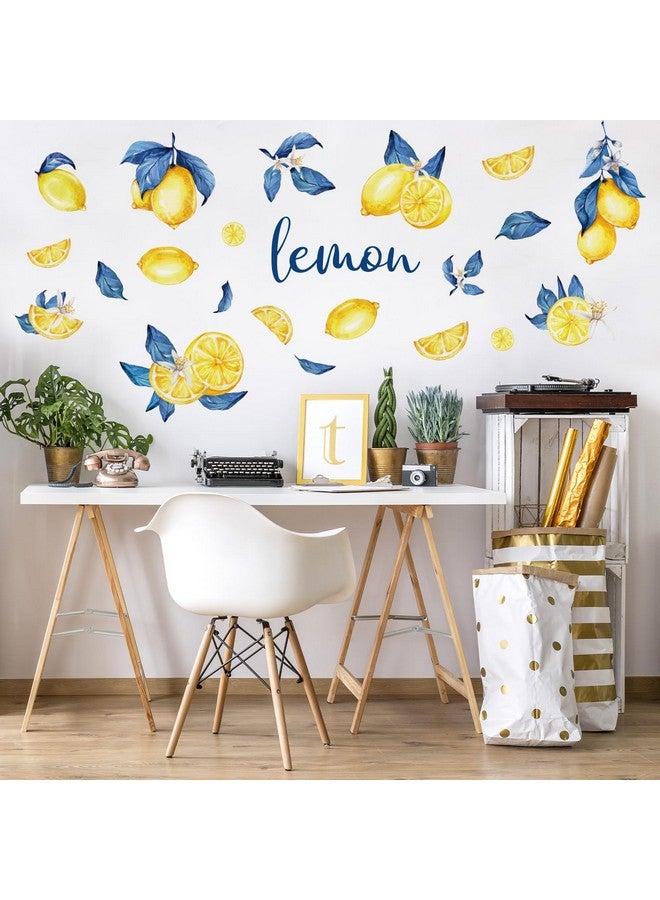 Whaline ملصقات حائط ليمون كابري من واهلين 12 ورقة، ملصقات حائط فواكه زرقاء وصفراء، ملصقات جدارية مائية لغرفة الحفلات الصيفية، 7.9 × 11.8 بوصة - Image 4