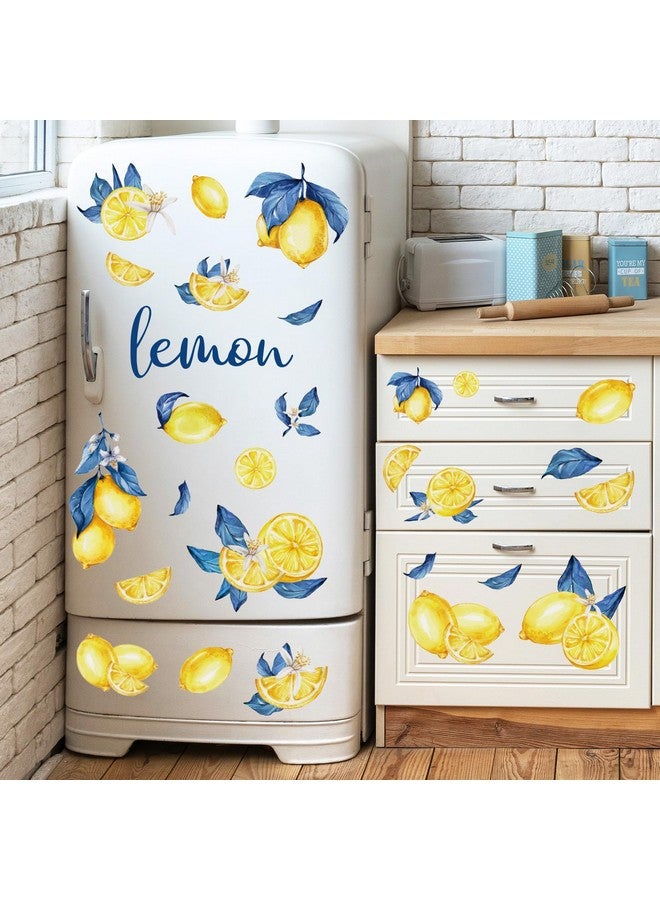 Whaline ملصقات حائط ليمون كابري من واهلين 12 ورقة، ملصقات حائط فواكه زرقاء وصفراء، ملصقات جدارية مائية لغرفة الحفلات الصيفية، 7.9 × 11.8 بوصة - Image 5