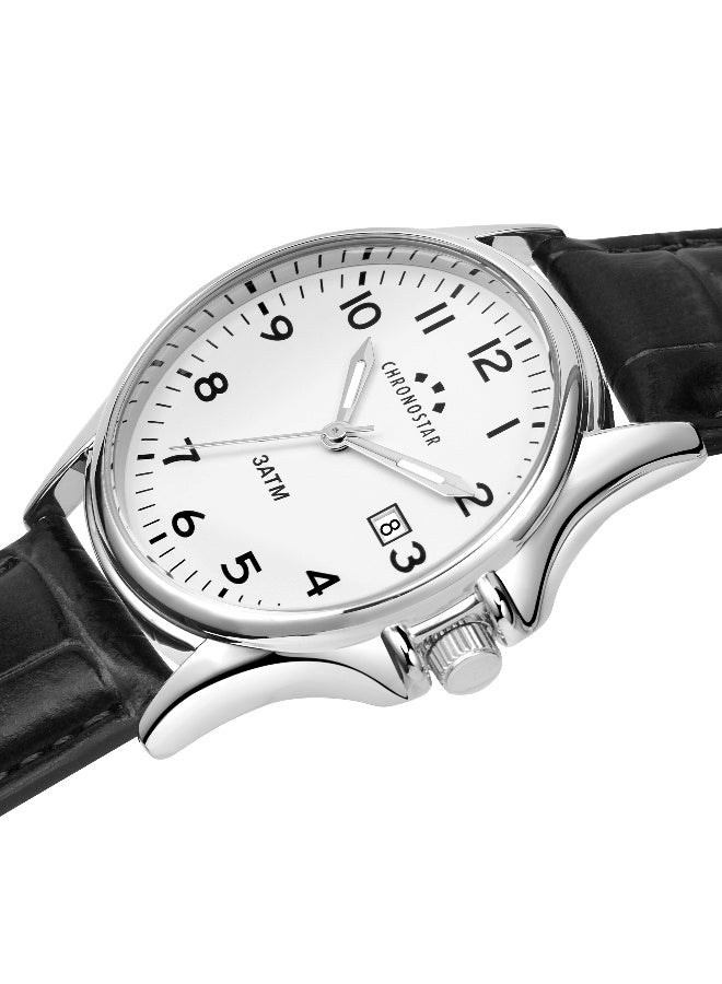 Chronostar ساعة يد للرجال بقرص دائري أبيض مع حزام جلد أسود - 43 مم - R3751121004 - Image 2