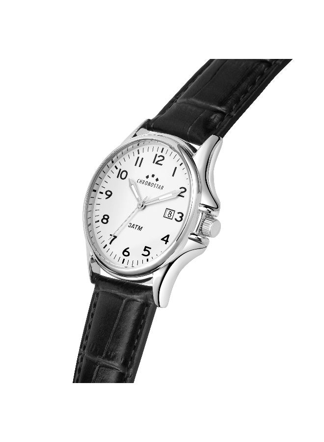 Chronostar ساعة يد للرجال بقرص دائري أبيض مع حزام جلد أسود - 43 مم - R3751121004 - Image 3