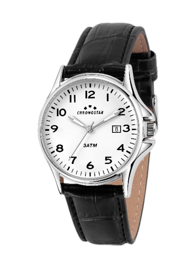 Chronostar ساعة يد للرجال بقرص دائري أبيض مع حزام جلد أسود - 43 مم - R3751121004 - Image 1