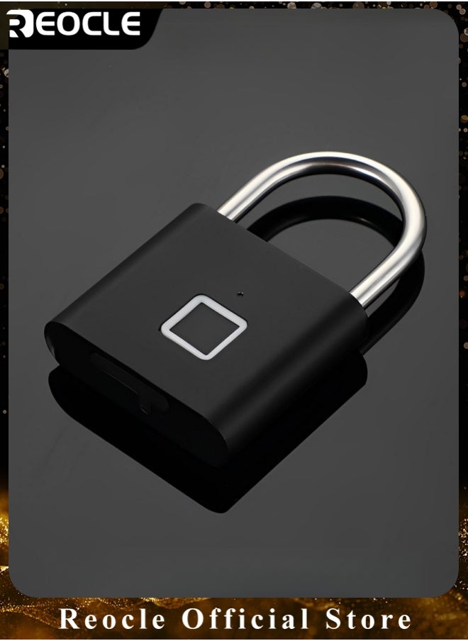 REOCLE Fingerprint Padlock Bluetooth Lock Smart Padlock with USB Rechargeable Biometric Metal Keyless Fingerprint Lock for Gym & Sports & Bike & School & Fence & Storage  - Image 1