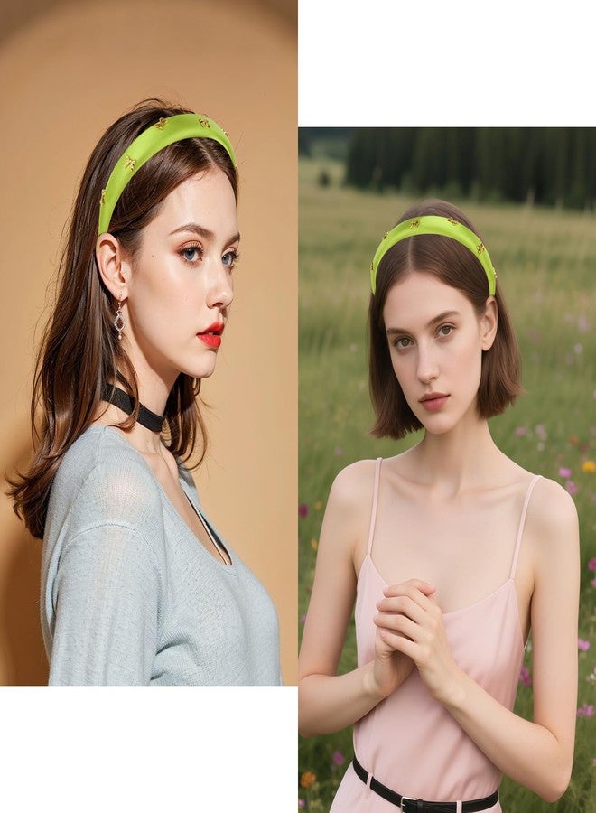 CURASA Padded Headband For Women Cute Non Slip Head Band Soft Sponge Hairband Green Trendy Satin Hairbands Fashion Gold Metal Bow Decorative Hair Hoop Comfortable Elastic Yoga Hair Accessories - Image 5