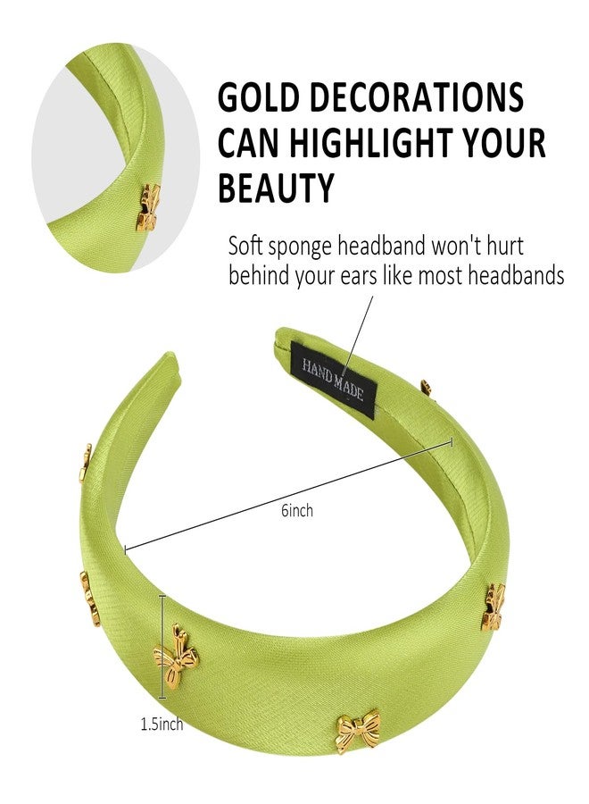 CURASA Padded Headband For Women Cute Non Slip Head Band Soft Sponge Hairband Green Trendy Satin Hairbands Fashion Gold Metal Bow Decorative Hair Hoop Comfortable Elastic Yoga Hair Accessories - Image 2