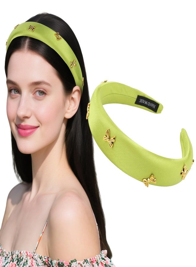CURASA Padded Headband For Women Cute Non Slip Head Band Soft Sponge Hairband Green Trendy Satin Hairbands Fashion Gold Metal Bow Decorative Hair Hoop Comfortable Elastic Yoga Hair Accessories - Image 1