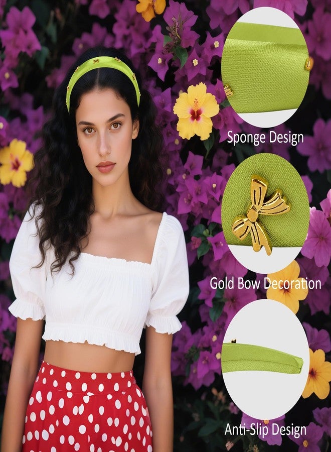 CURASA Padded Headband For Women Cute Non Slip Head Band Soft Sponge Hairband Green Trendy Satin Hairbands Fashion Gold Metal Bow Decorative Hair Hoop Comfortable Elastic Yoga Hair Accessories - Image 4