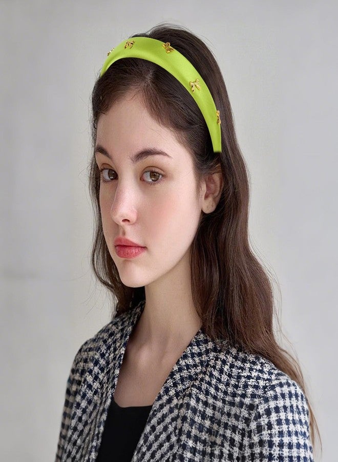 CURASA Padded Headband For Women Cute Non Slip Head Band Soft Sponge Hairband Green Trendy Satin Hairbands Fashion Gold Metal Bow Decorative Hair Hoop Comfortable Elastic Yoga Hair Accessories - Image 3
