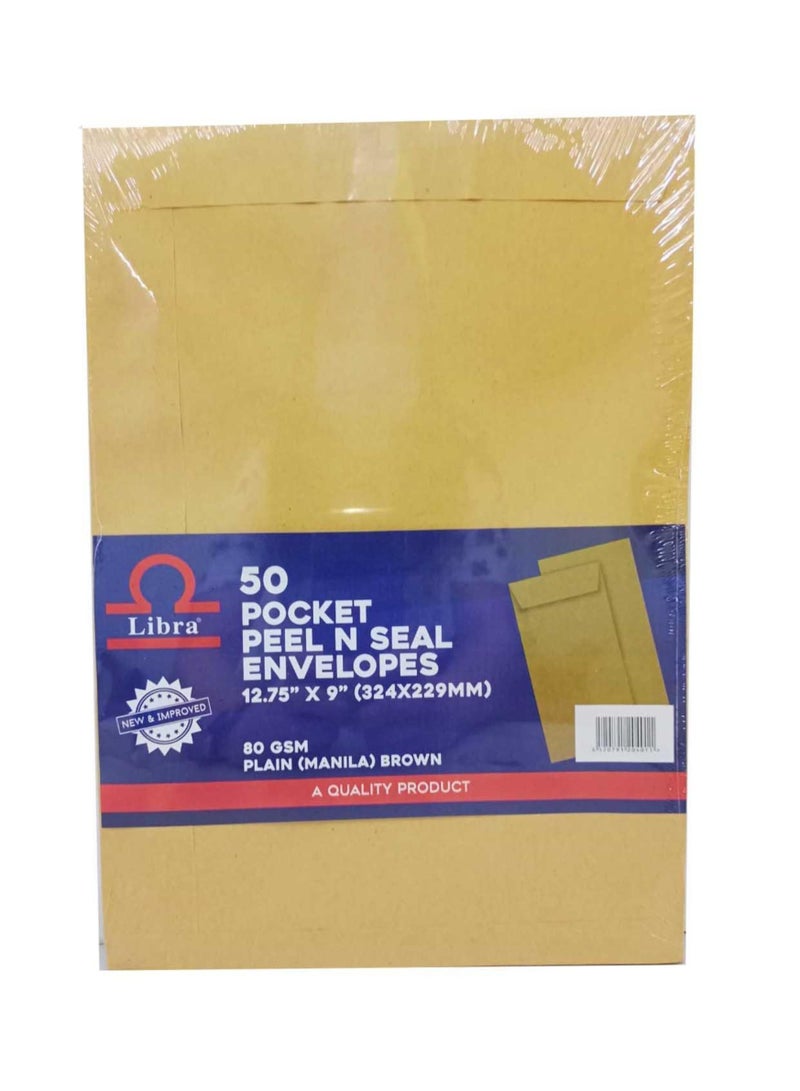 Libra A4 Brown Envelopes 12.75×9 – 80GSM (Peel & Seal 50 Pieces Box) - Image 2