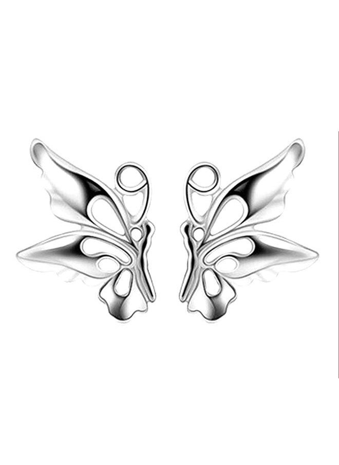 NIBEMINENT - Rhinestone Butterfly Stud Earrings Silver - Image 1