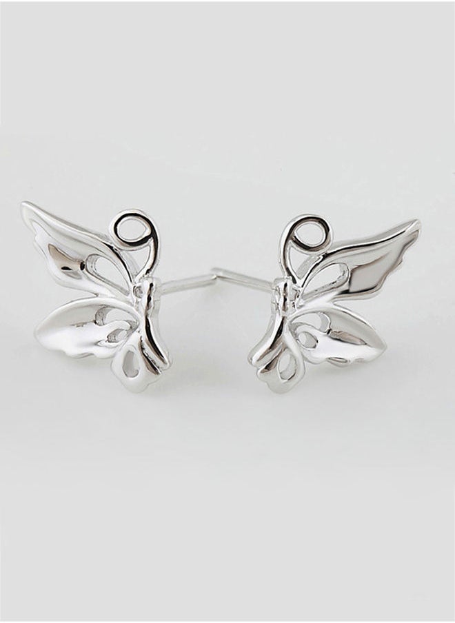 NIBEMINENT - Rhinestone Butterfly Stud Earrings Silver - Image 1